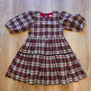 Pink Chicken Plaid Puff Sleeve Dress